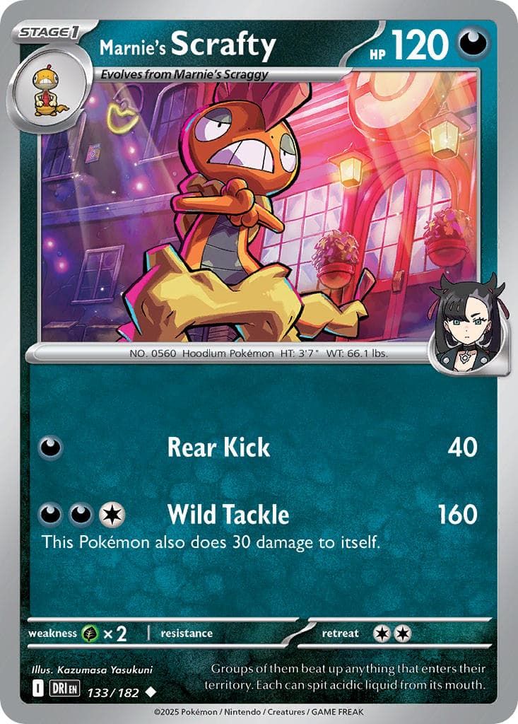 Marnie's Scrafty — Destined Rivals Pokémon card