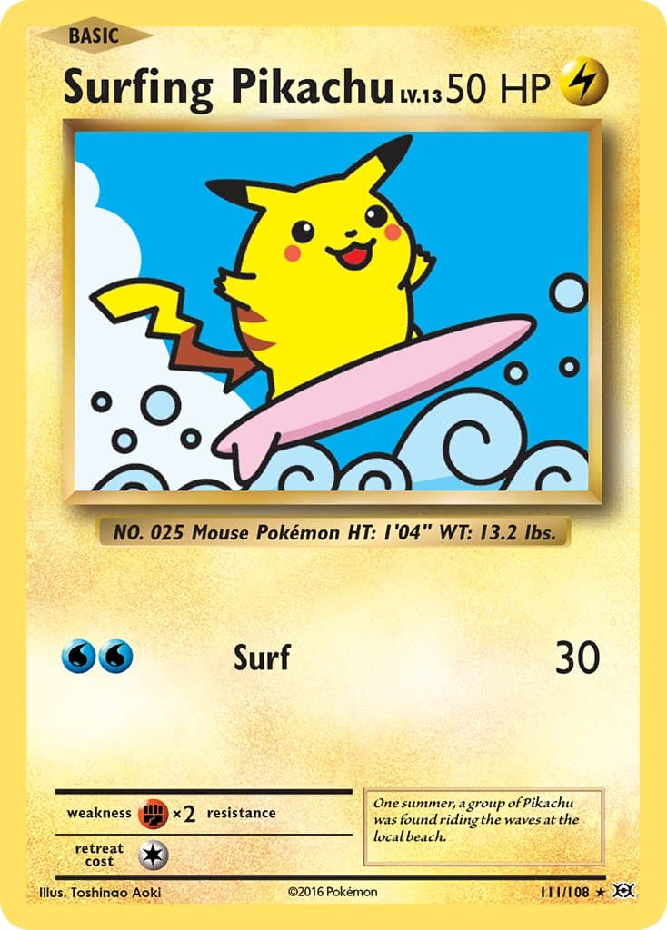 Surfing Pikachu — Evolutions Pokémon card