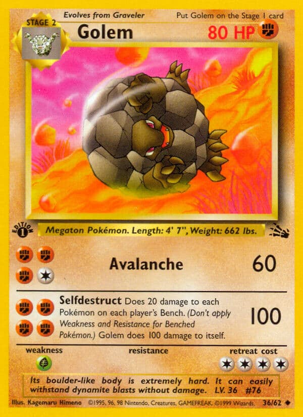 Golem — Fossil Pokémon card