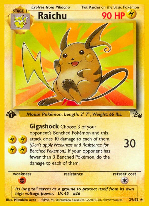 Raichu — Fossil Pokémon card