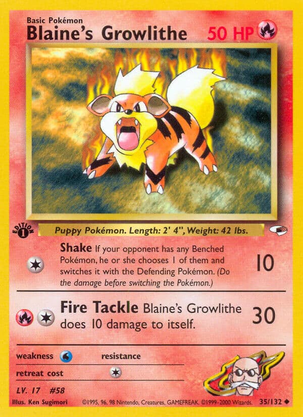 Blaines Growlithe — Gym Heroes Pokémon card