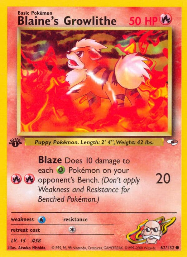 Blaines Growlithe — Gym Heroes Pokémon card