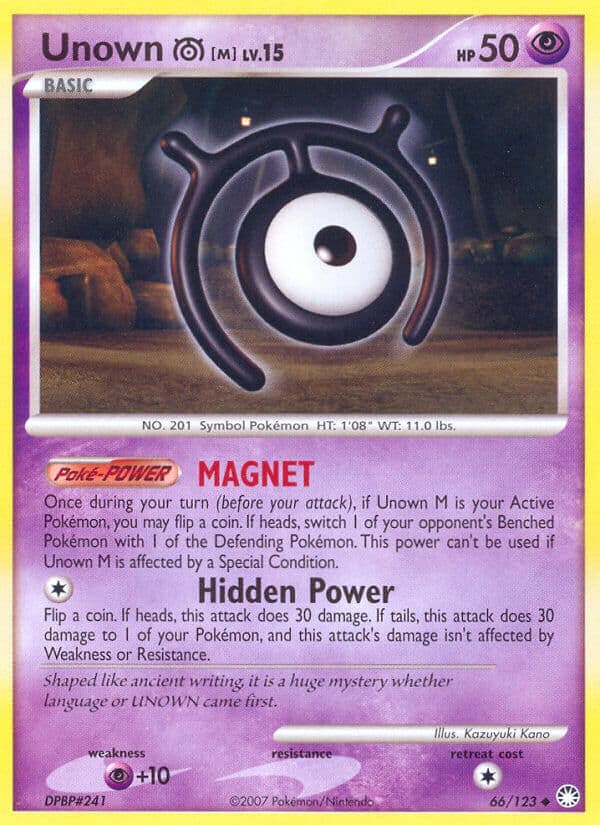 Unown M — Mysterious Treasures Pokémon card