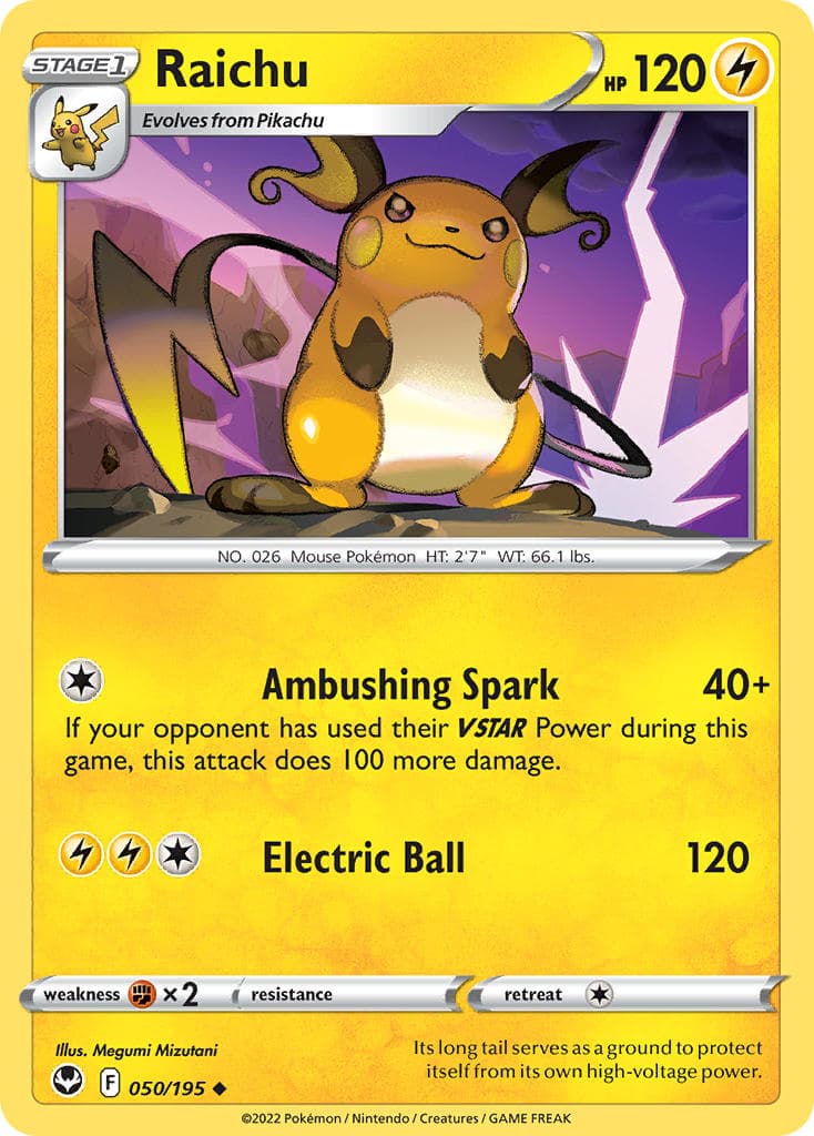 Raichu — Silver Tempest Pokémon card