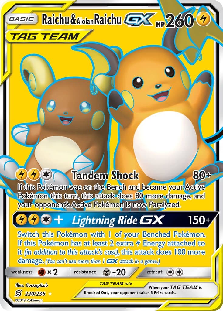 Raichu Alolan Raichu Gx — Unified Minds Pokémon card