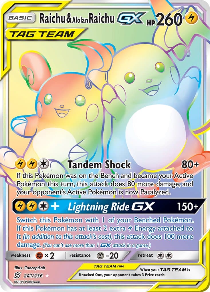 Raichu Alolan Raichu Gx — Unified Minds Pokémon card