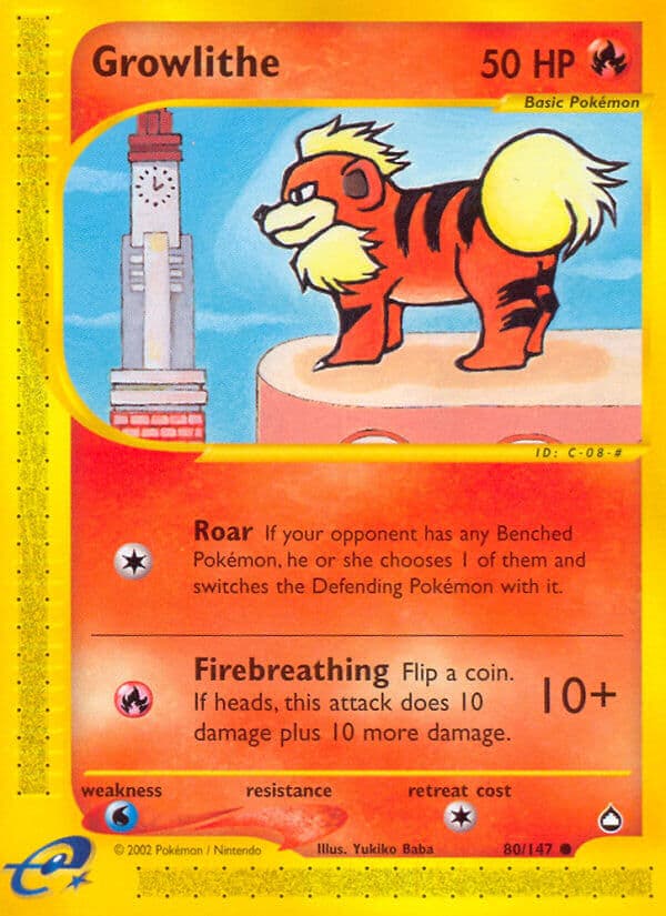 Growlithe — Aquapolis Pokémon card
