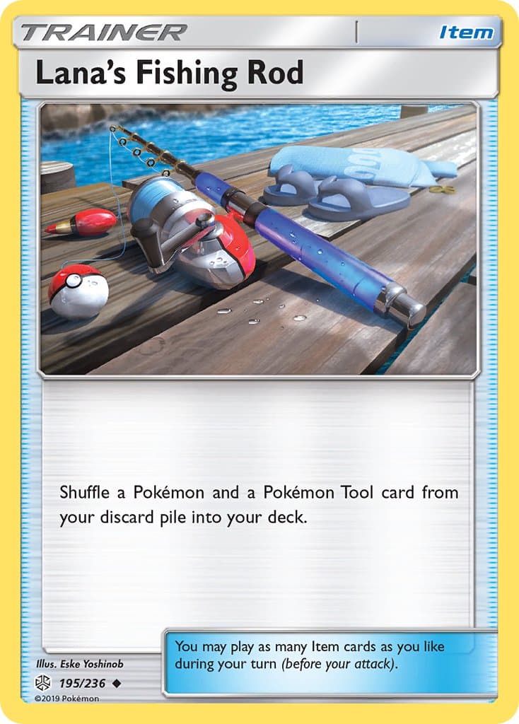 Lanas Fishing Rod — Cosmic Eclipse Pokémon card
