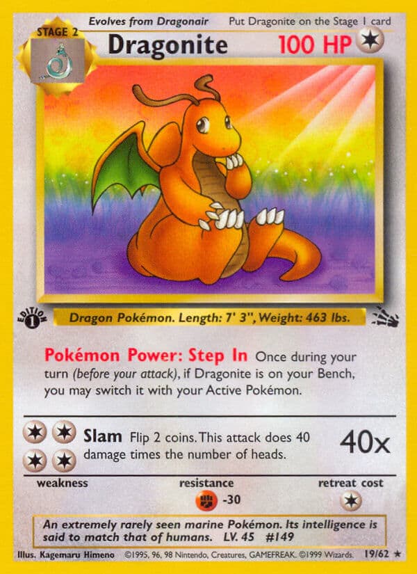 Dragonite — Fossil Pokémon card
