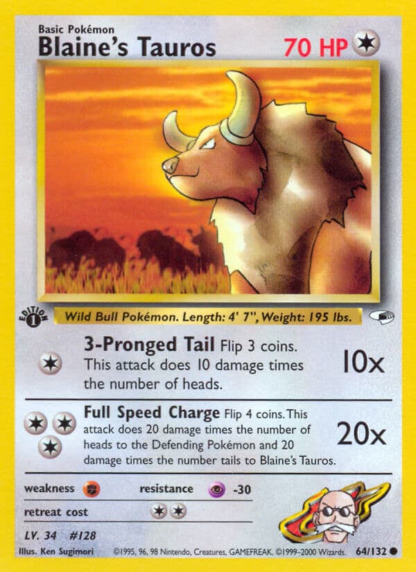 Blaines Tauros — Gym Heroes Pokémon card