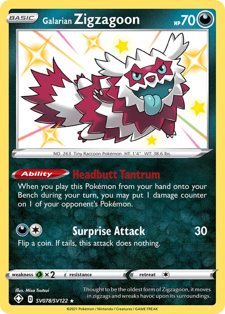 Galarian Zigzagoon — Shining Fates Pokémon card